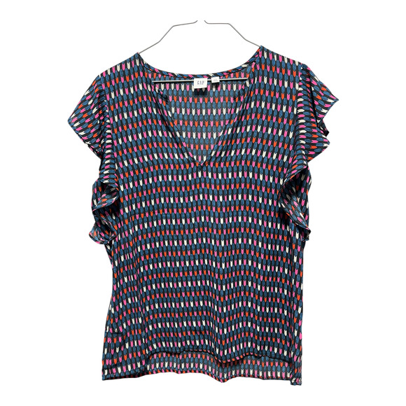 GAP Women’s Multicolor Printed Ruffle Sleeve Blouse Size XS | Boho Chic Top - Picture 2 of 7